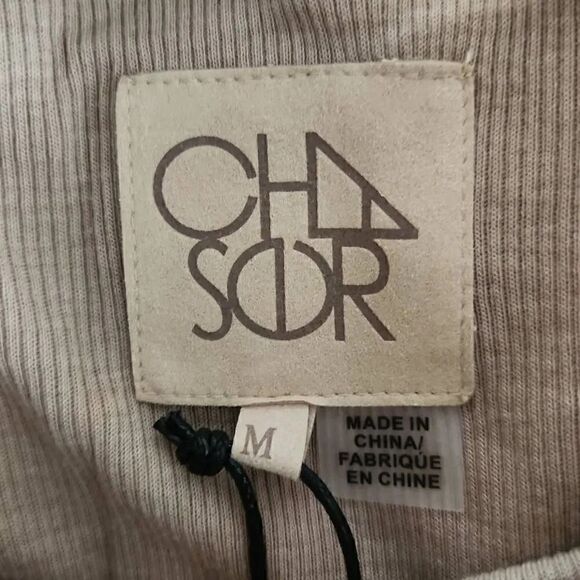 Chaser Ladies Beige Soft Ribbed Top with Lace up Back - Size Medium - Picture 4 of 7